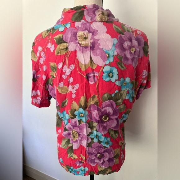 Caribbean  Joe Island Supply Co. Silk Red(1) Blue (1) Floral Print Womens Top M - Picture 6 of 12